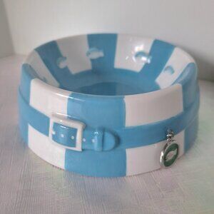 Cat Bowl Ceramic, Round Food Bowl, Pre-owned Great Condition, Blue & White Shiny